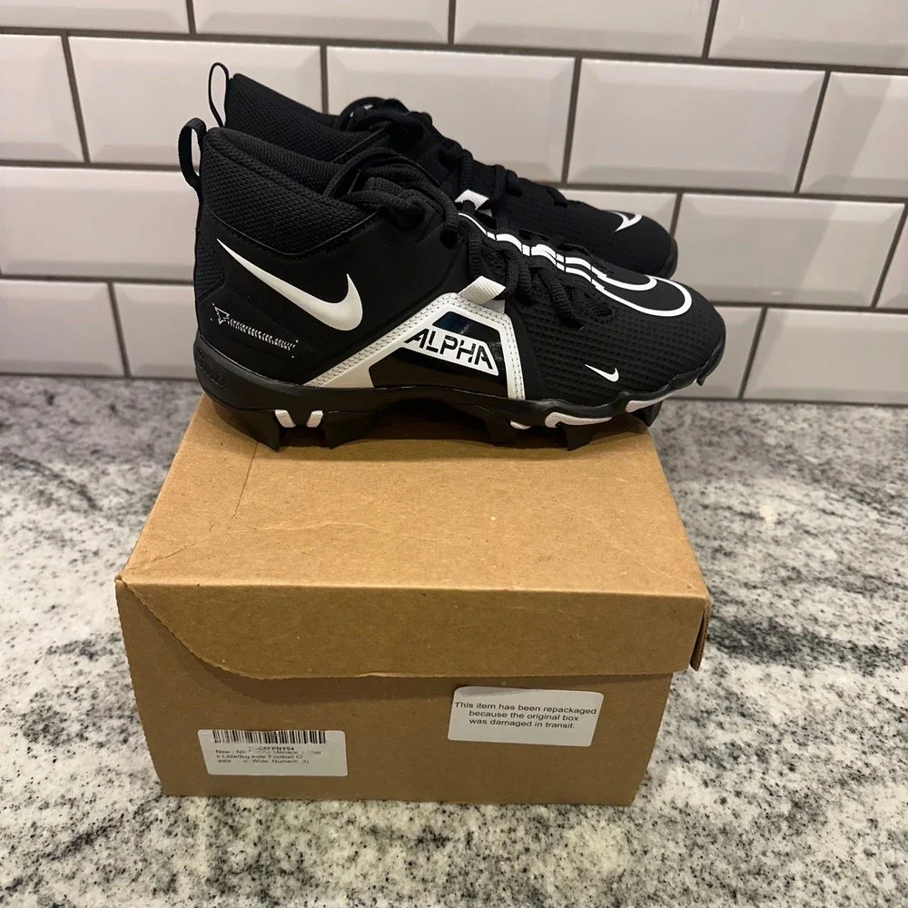 Nike Kids 3Y Alpha Menace 3 Shark Football Cleats Black White CV0583-001